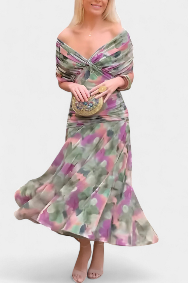Robe Longue Alondra avec Imprimé Floral Féerique et Décolleté en V