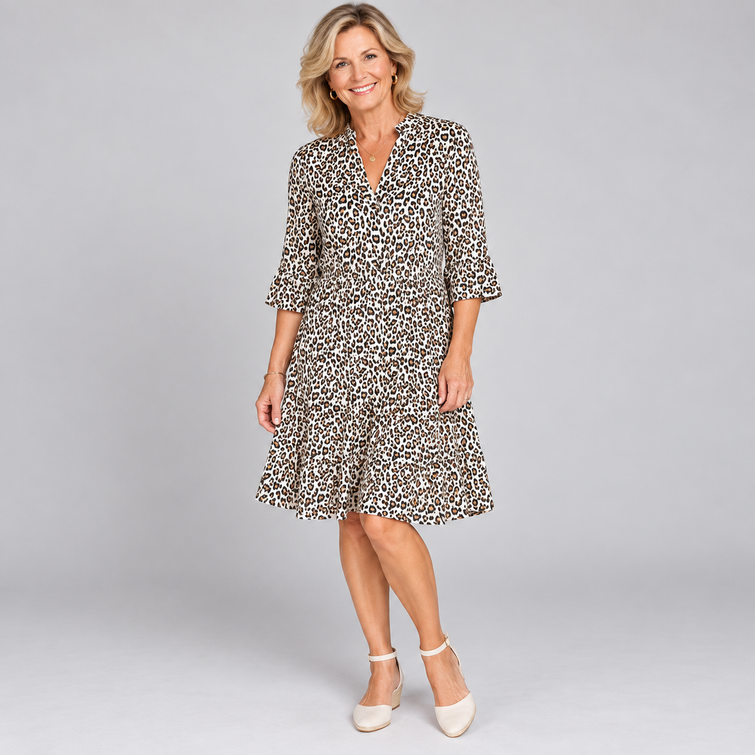 Sylviane | Robe léopard mi-longue