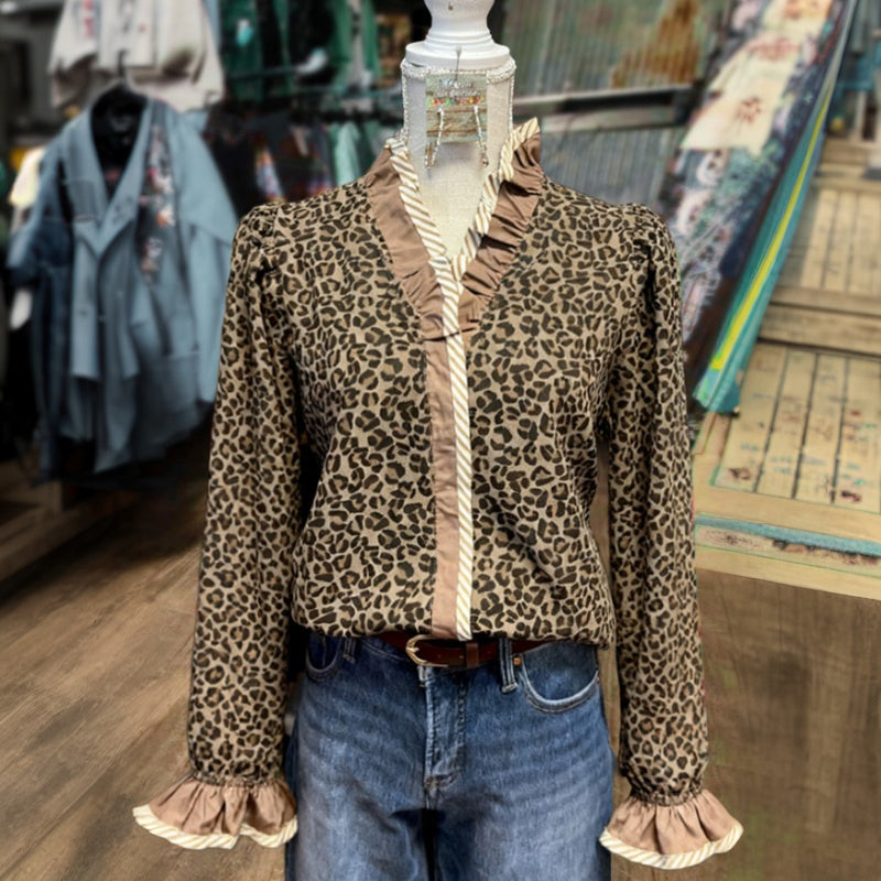 Blouse À Imprimé Léopard Vintage
