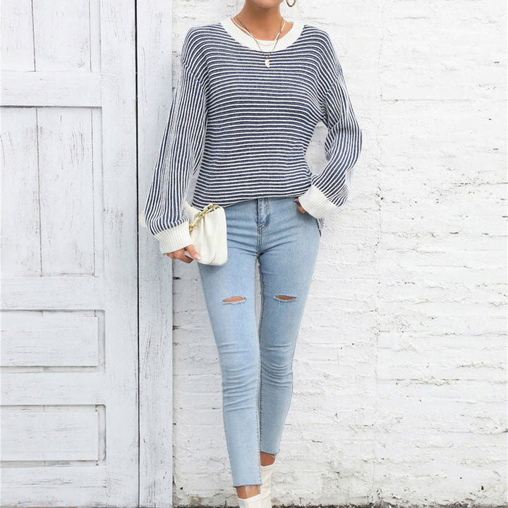 Pull En Tricot Rayé Décontracté