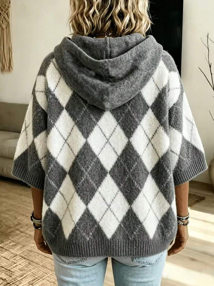 Danièle | Poncho à capuche motif losanges