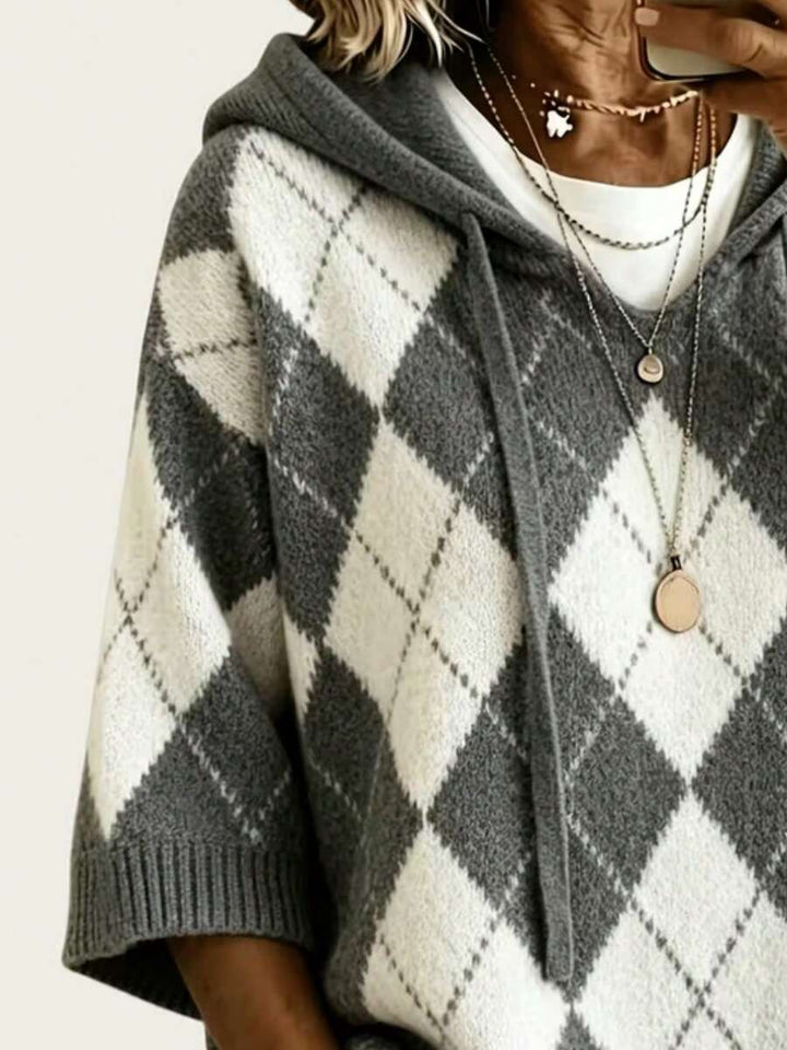 Danièle | Poncho à capuche motif losanges