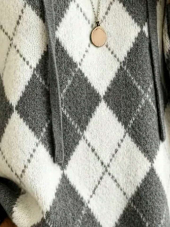Danièle | Poncho à capuche motif losanges
