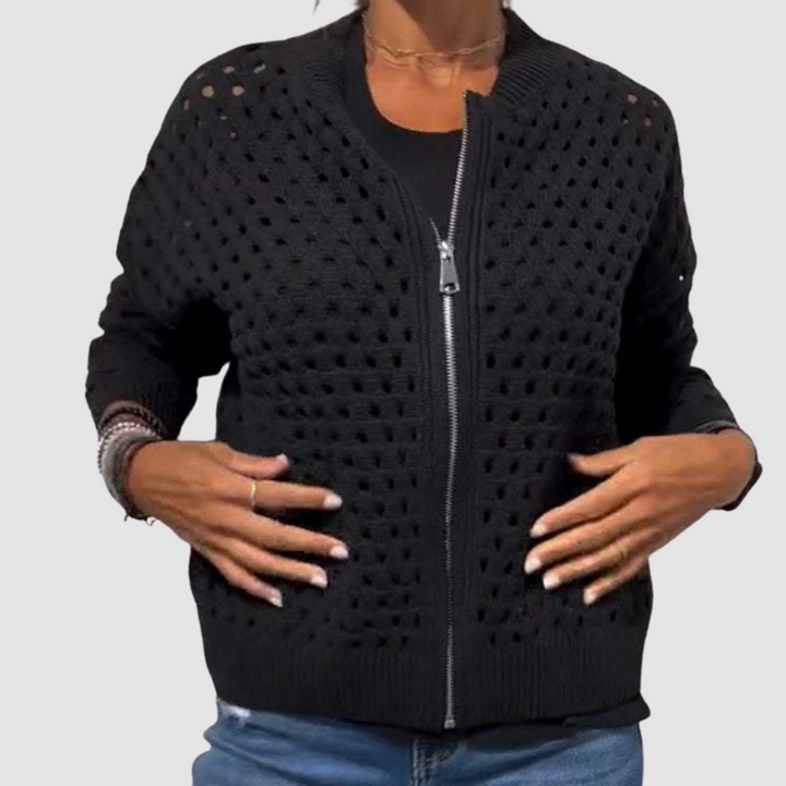 Léonie | Cardigan zippé à maille ajourée
