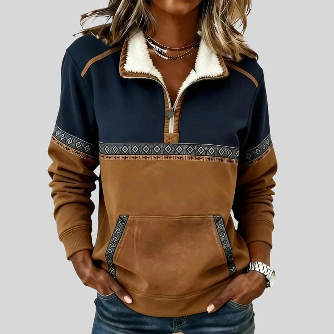 Estelle | Sweat bicolore col zippé doublé sherpa