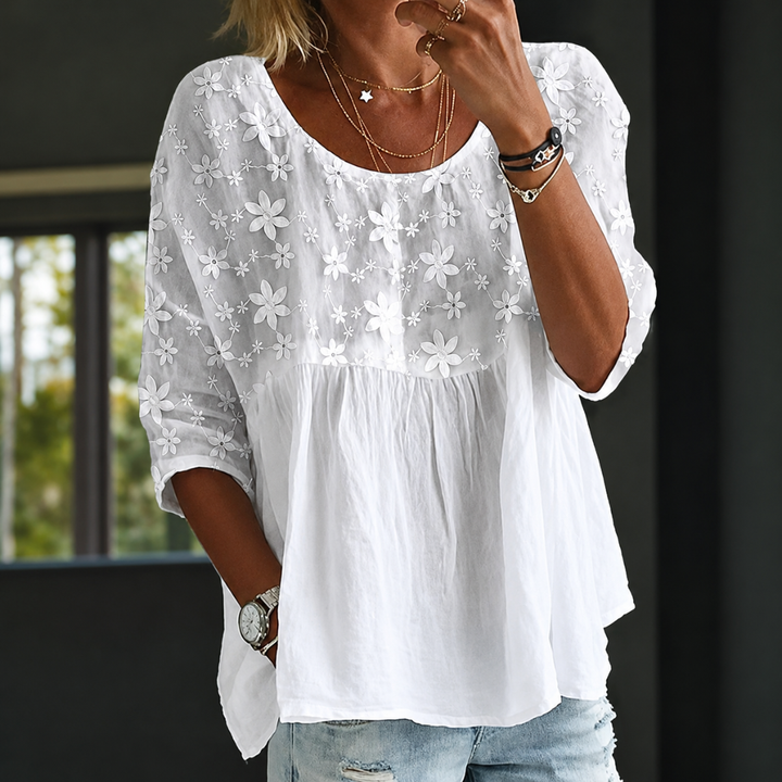 Blouse Patchwork Brodée De Fleurs
