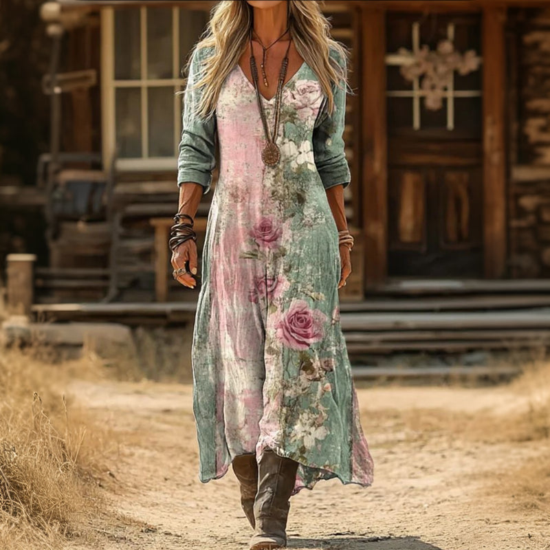 【Manches Longues】Robe Vintage À Imprimé Floral