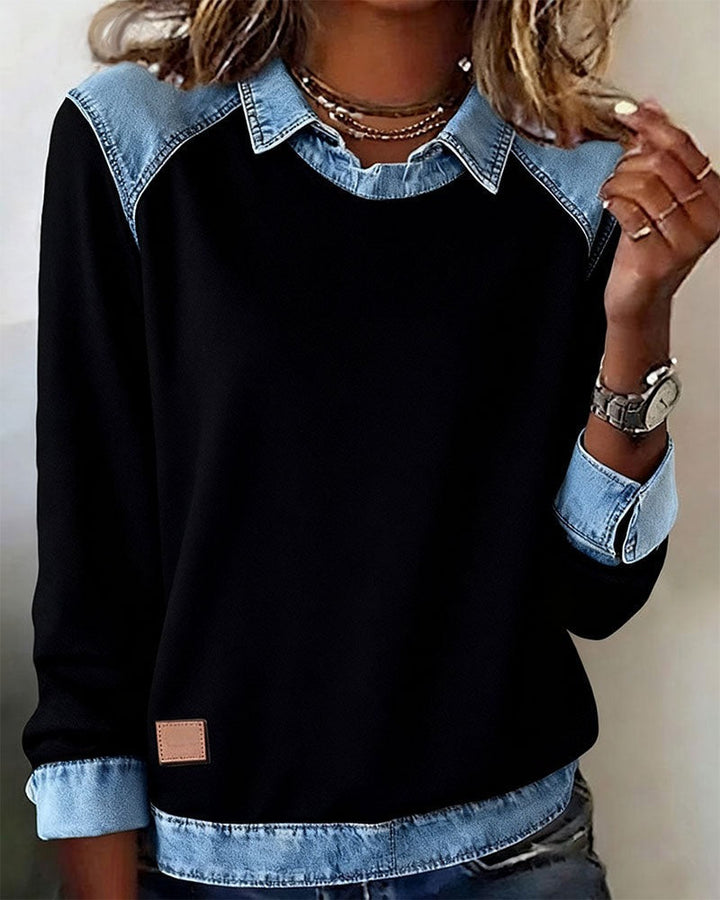 Emma | Pull polo avec détails en denim