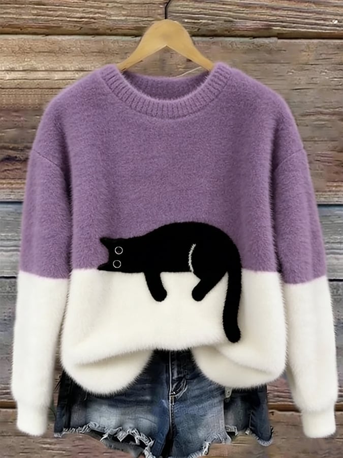 Minou | Pull bicolore motif chat