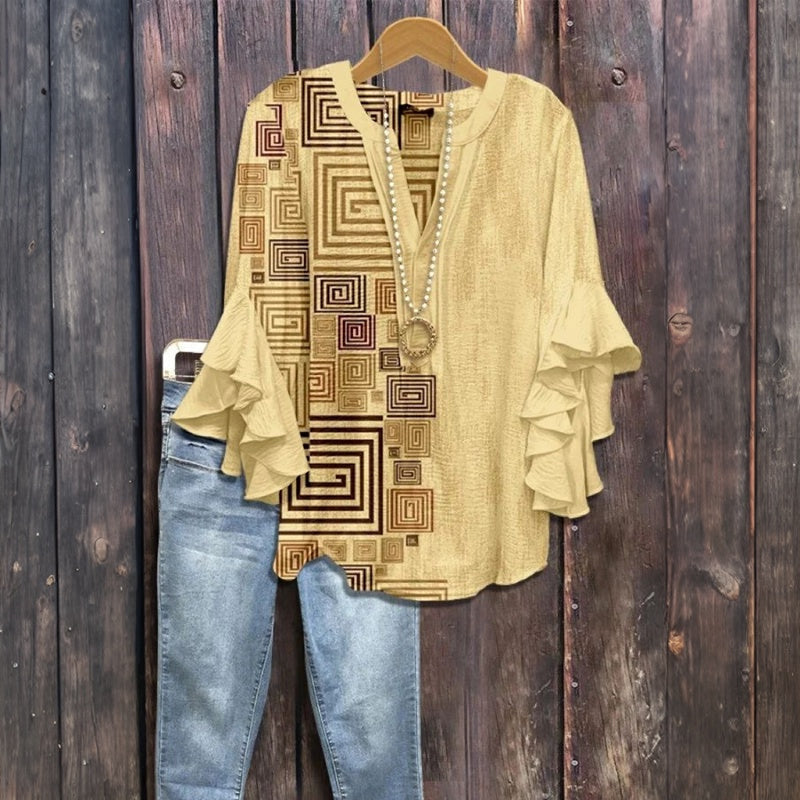 Blouse À Imprimé Géométrique Vintage