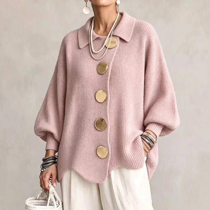 Hélène | Cardigan oversize à grands boutons dorés