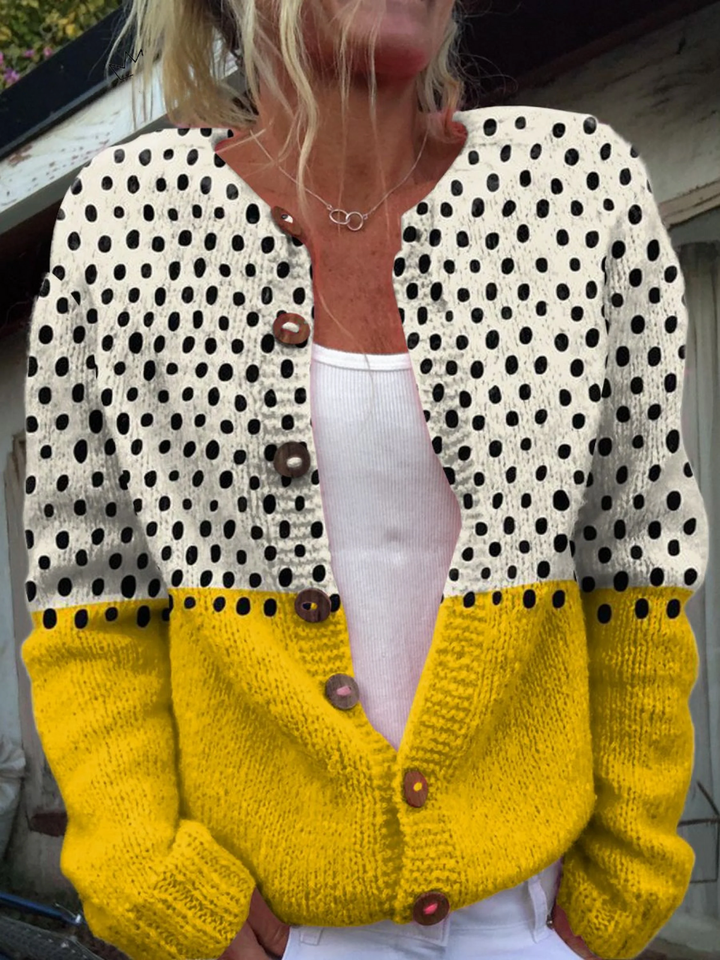 Mireille | Cardigan à pois et bloc bicolore