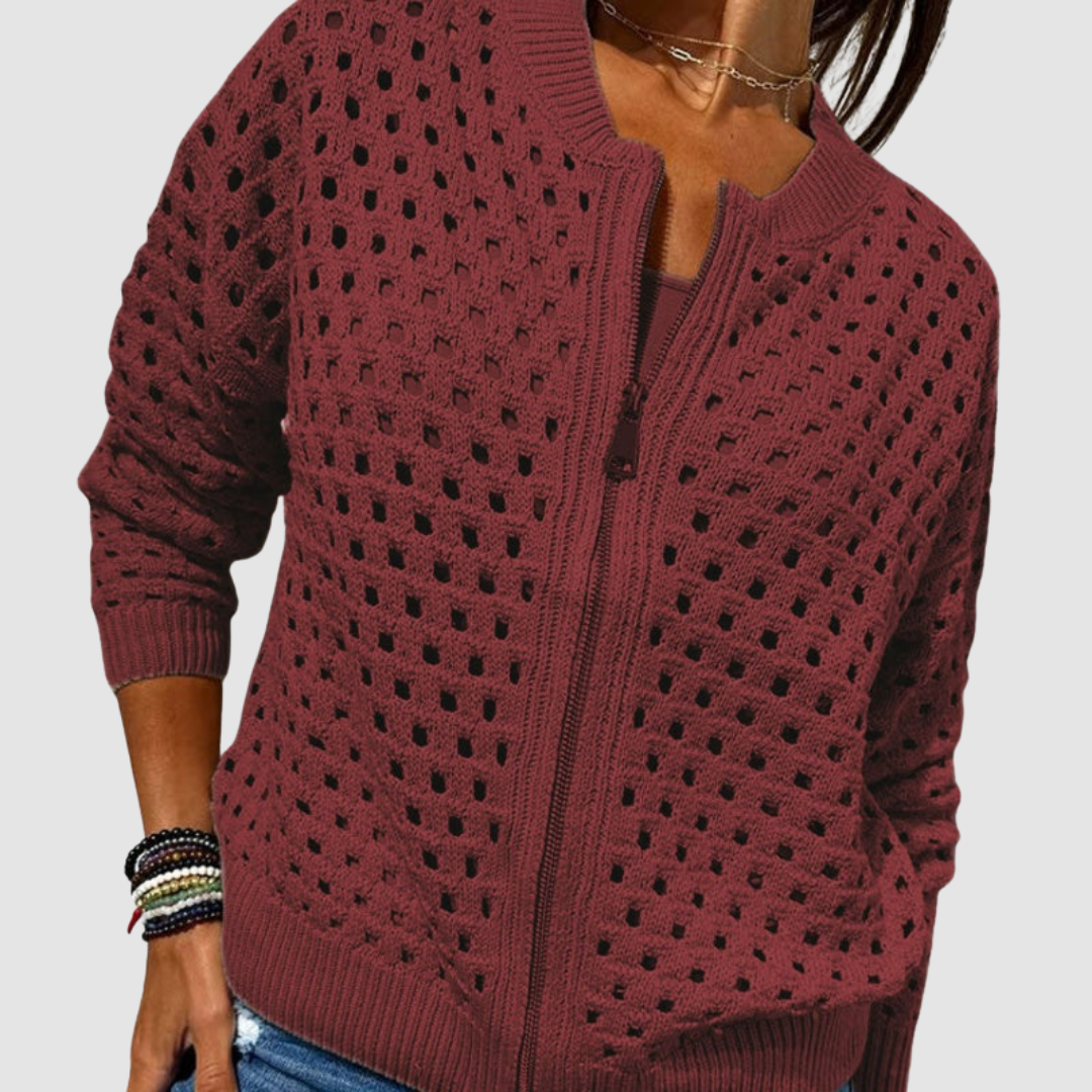 Léonie | Cardigan zippé à maille ajourée