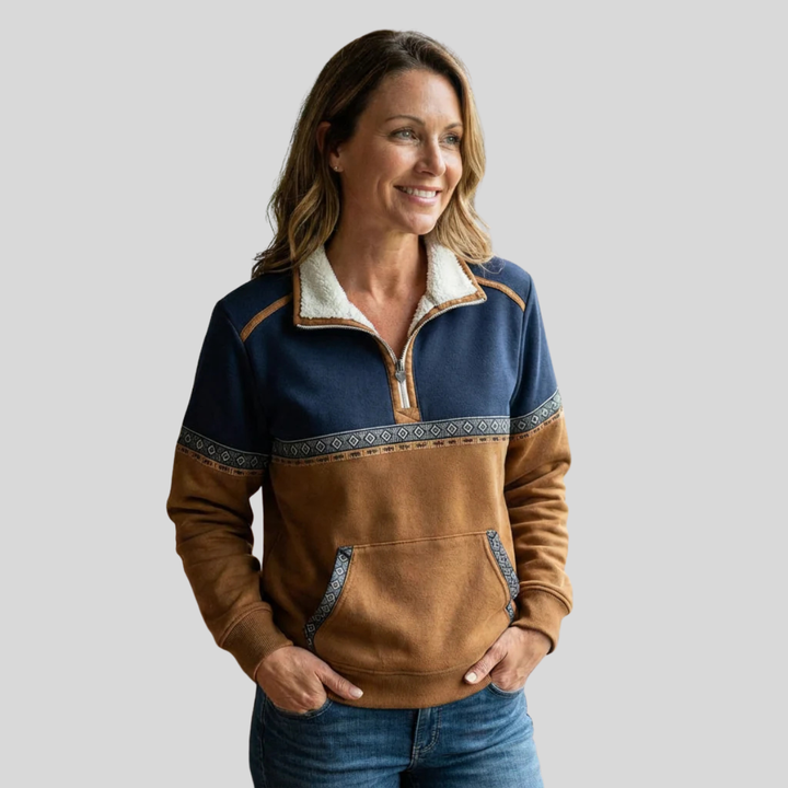 Estelle | Sweat bicolore col zippé doublé sherpa