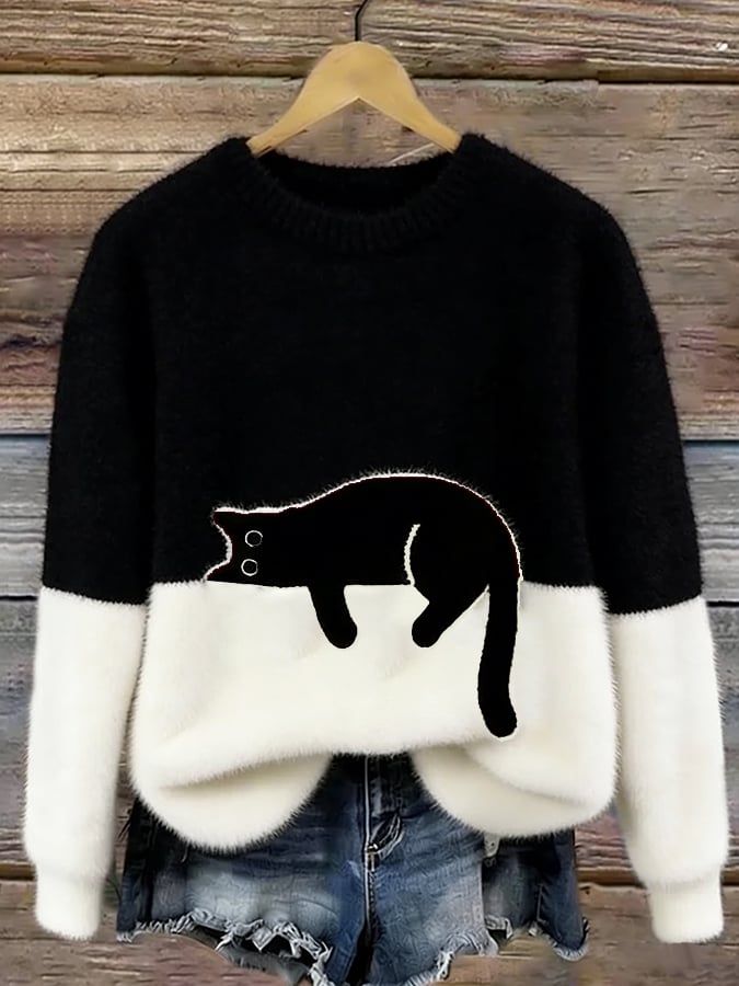 Minou | Pull bicolore motif chat