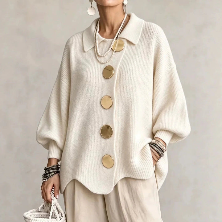 Hélène | Cardigan oversize à grands boutons dorés