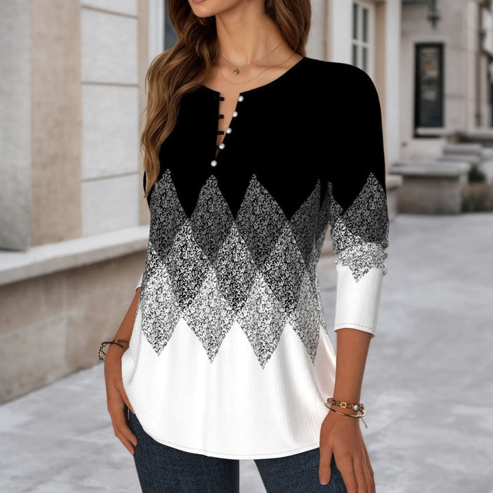 【Manches Longues】Blouse Vintage À Blocs De Couleur