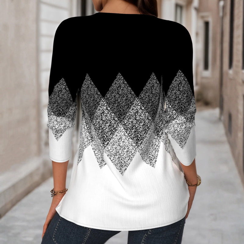 【Manches Longues】Blouse Vintage À Blocs De Couleur