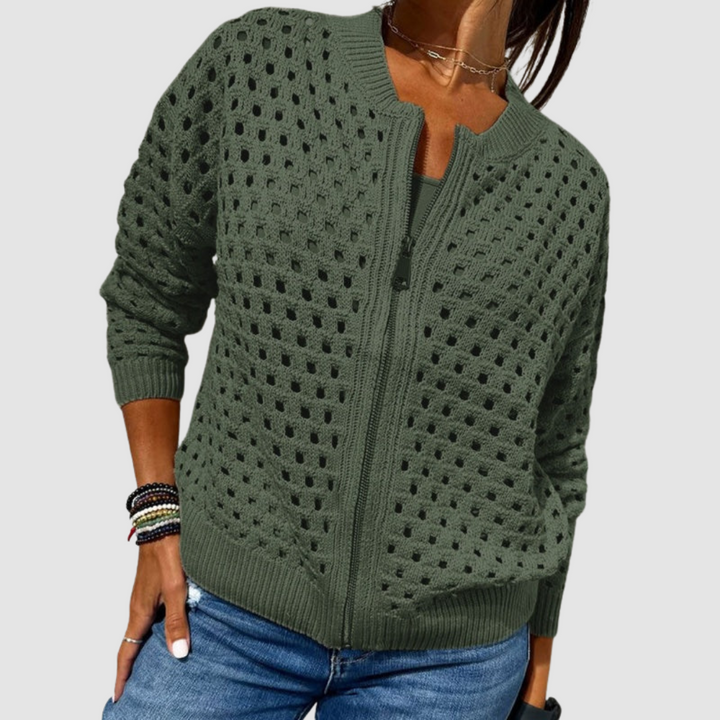 Léonie | Cardigan zippé à maille ajourée