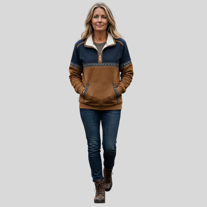 Estelle | Sweat bicolore col zippé doublé sherpa