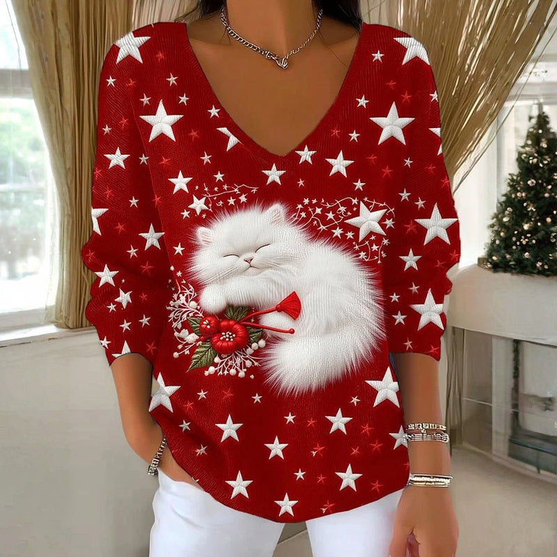 T-Shirt À Imprimé Chat De Noël