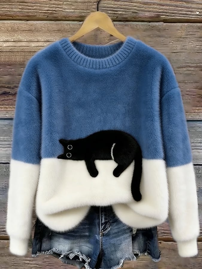 Minou | Pull bicolore motif chat