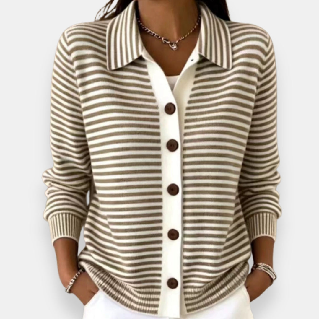 Pascale | Cardigan rayé col polo boutonné