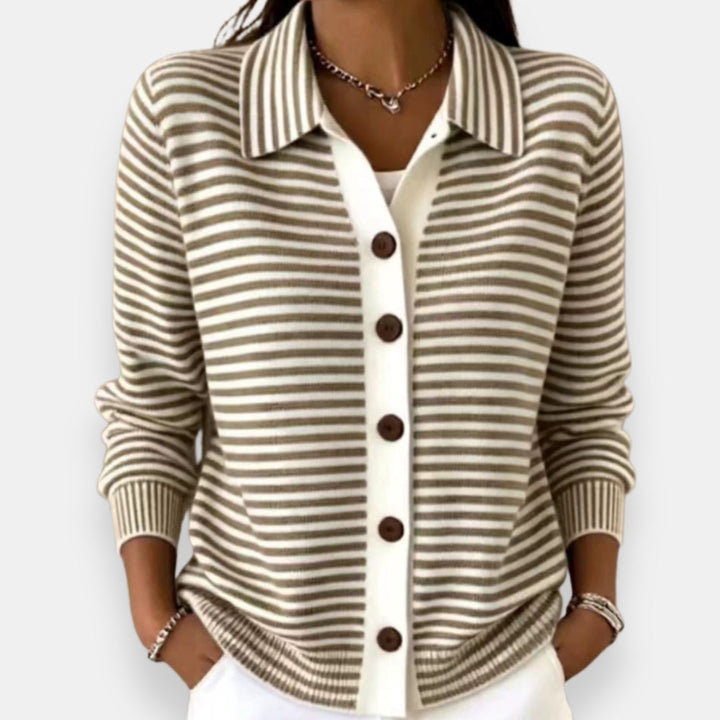 Pascale | Cardigan rayé col polo boutonné