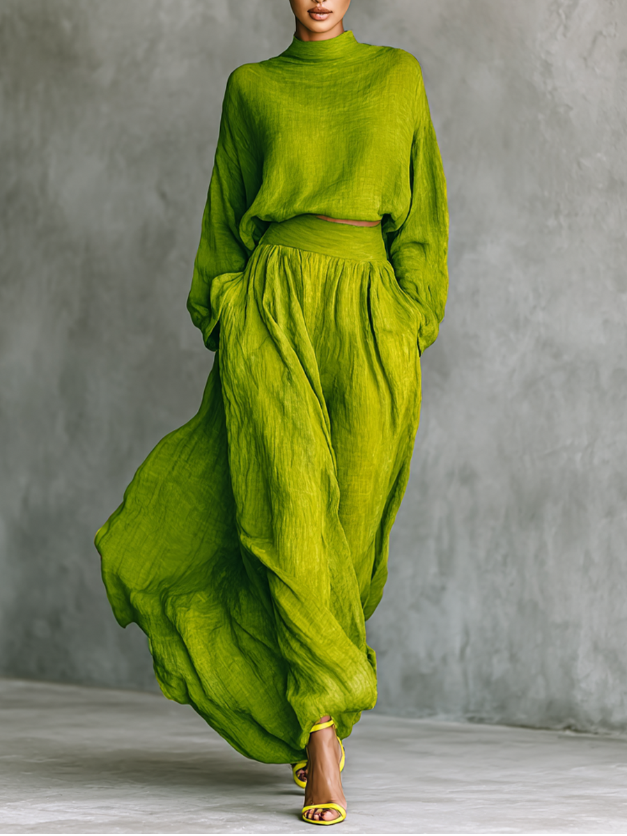 Ensemble deux pièces en lin de luxe à taille haute et coupe fluide