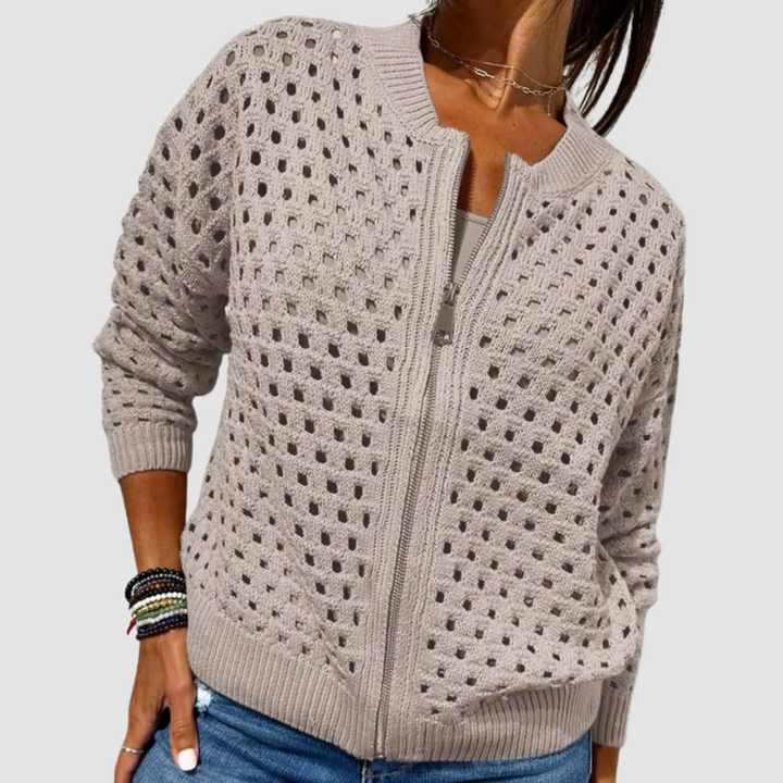 Léonie | Cardigan zippé à maille ajourée