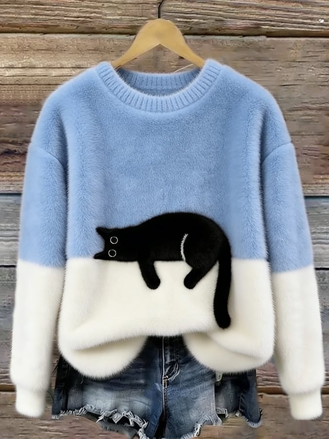 Minou | Pull bicolore motif chat
