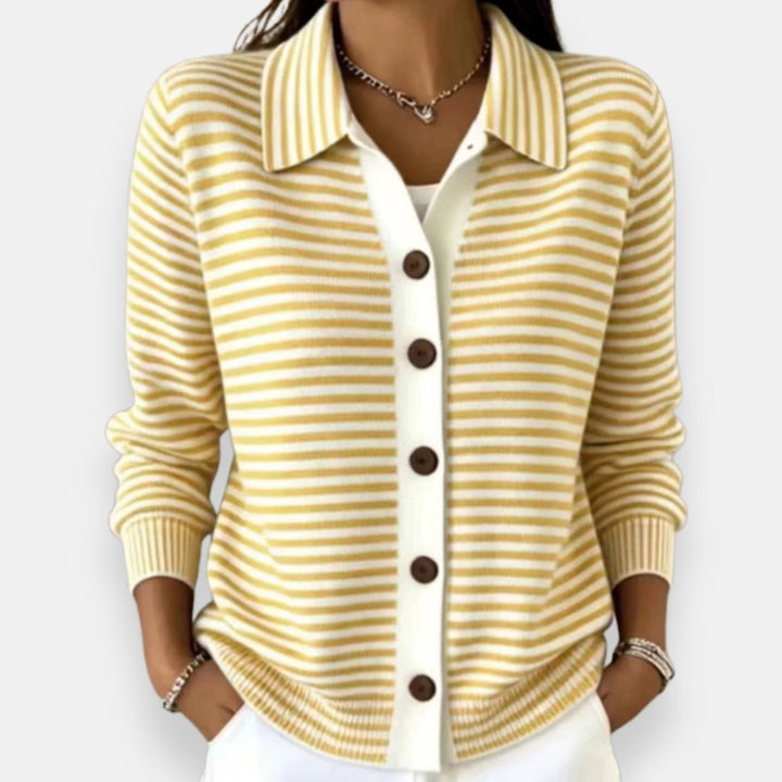 Pascale | Cardigan rayé col polo boutonné
