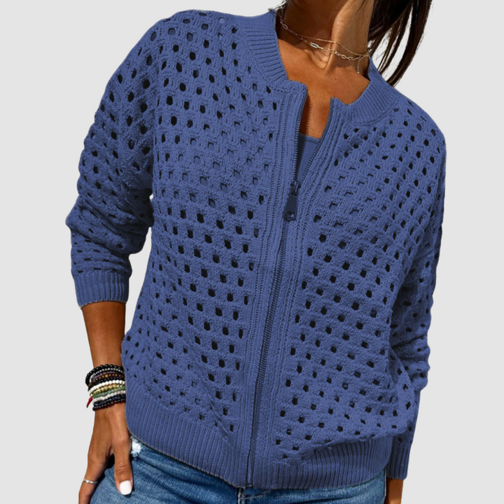 Léonie | Cardigan zippé à maille ajourée