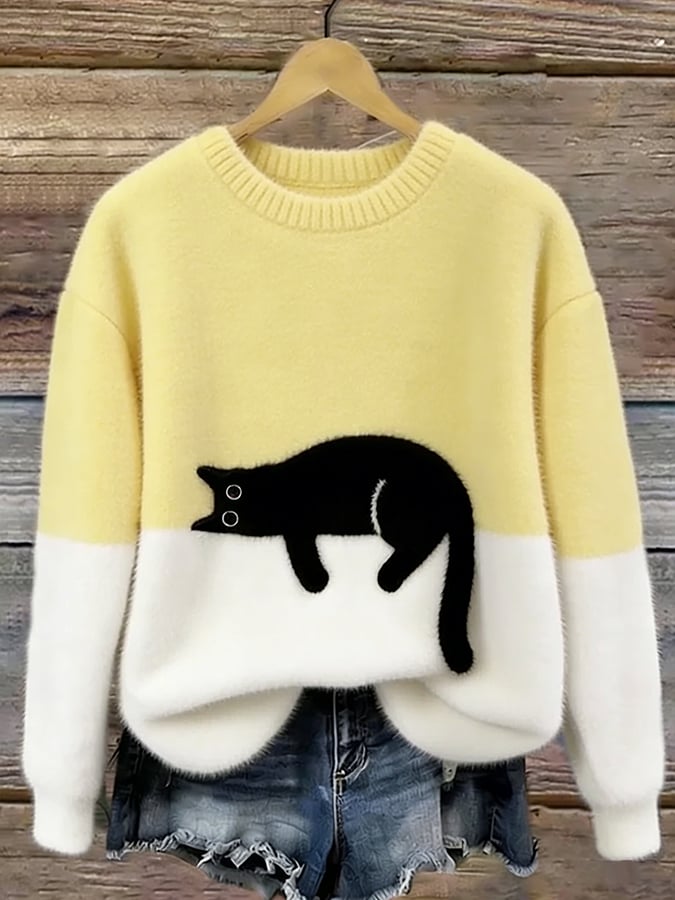Minou | Pull bicolore motif chat