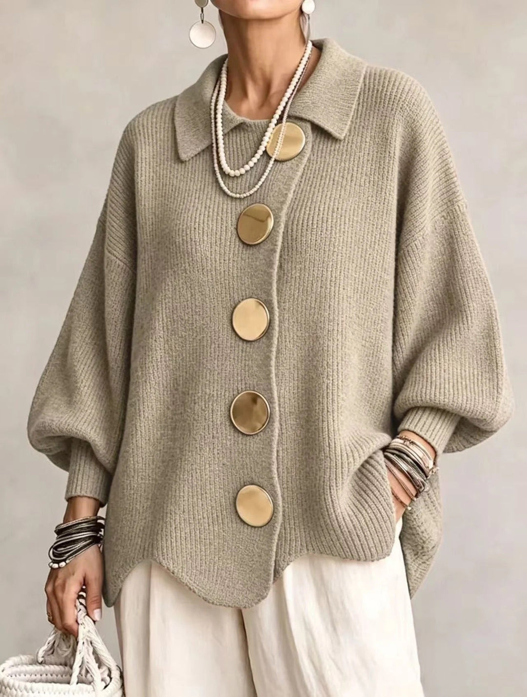 Hélène | Cardigan oversize à grands boutons dorés