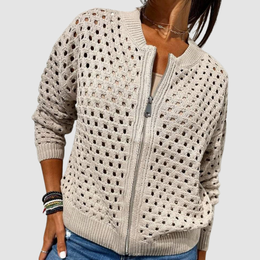 Léonie | Cardigan zippé à maille ajourée