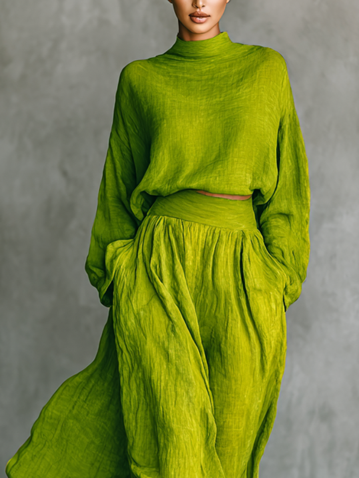 Ensemble deux pièces en lin de luxe à taille haute et coupe fluide