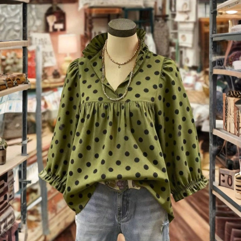 【Manches Longues】Blouse À Pois Vintage