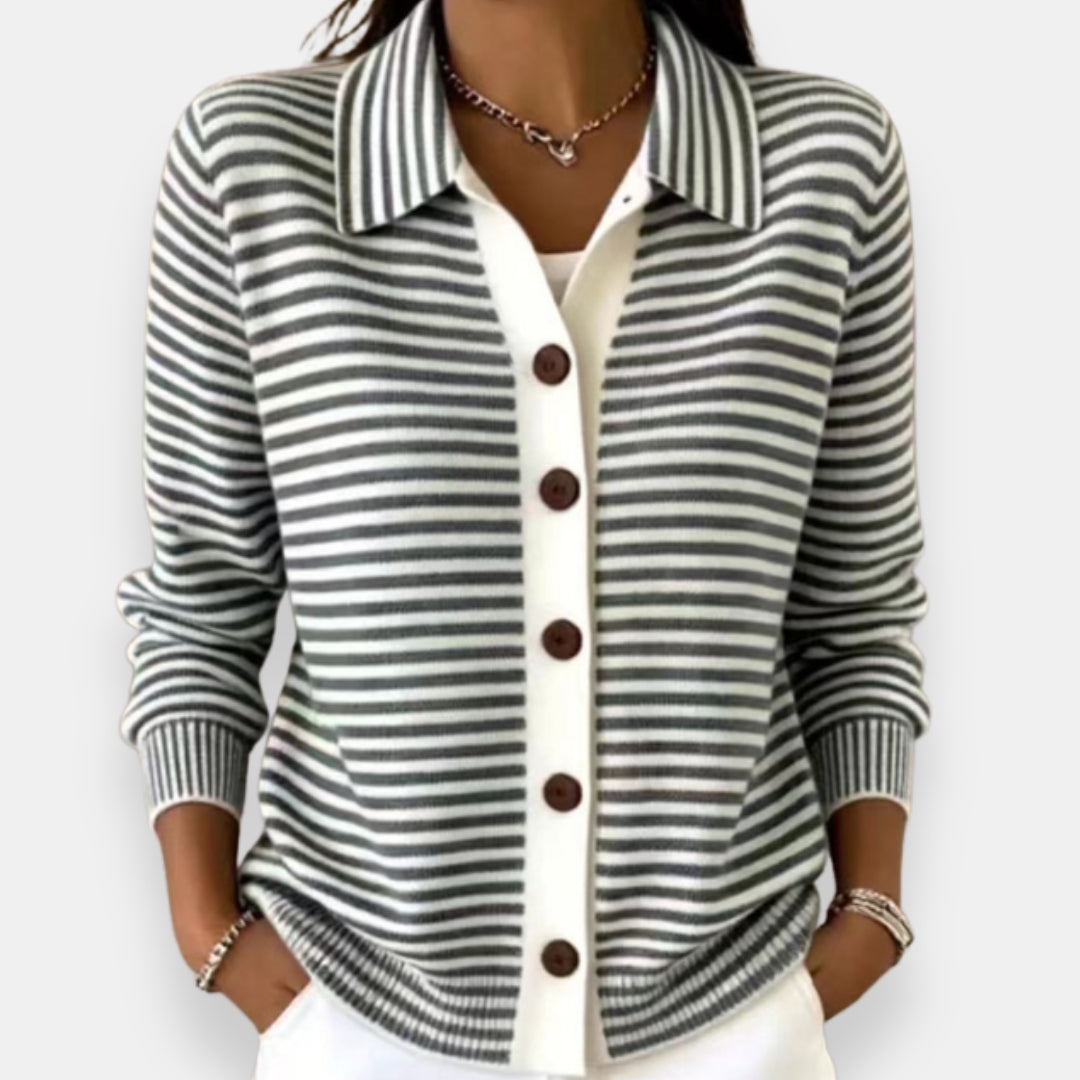 Pascale | Cardigan rayé col polo boutonné
