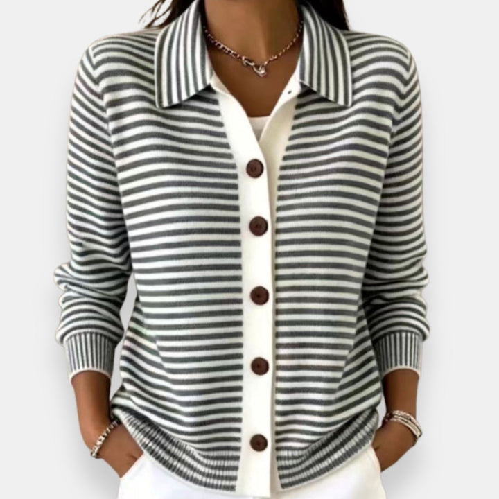 Pascale | Cardigan rayé col polo boutonné
