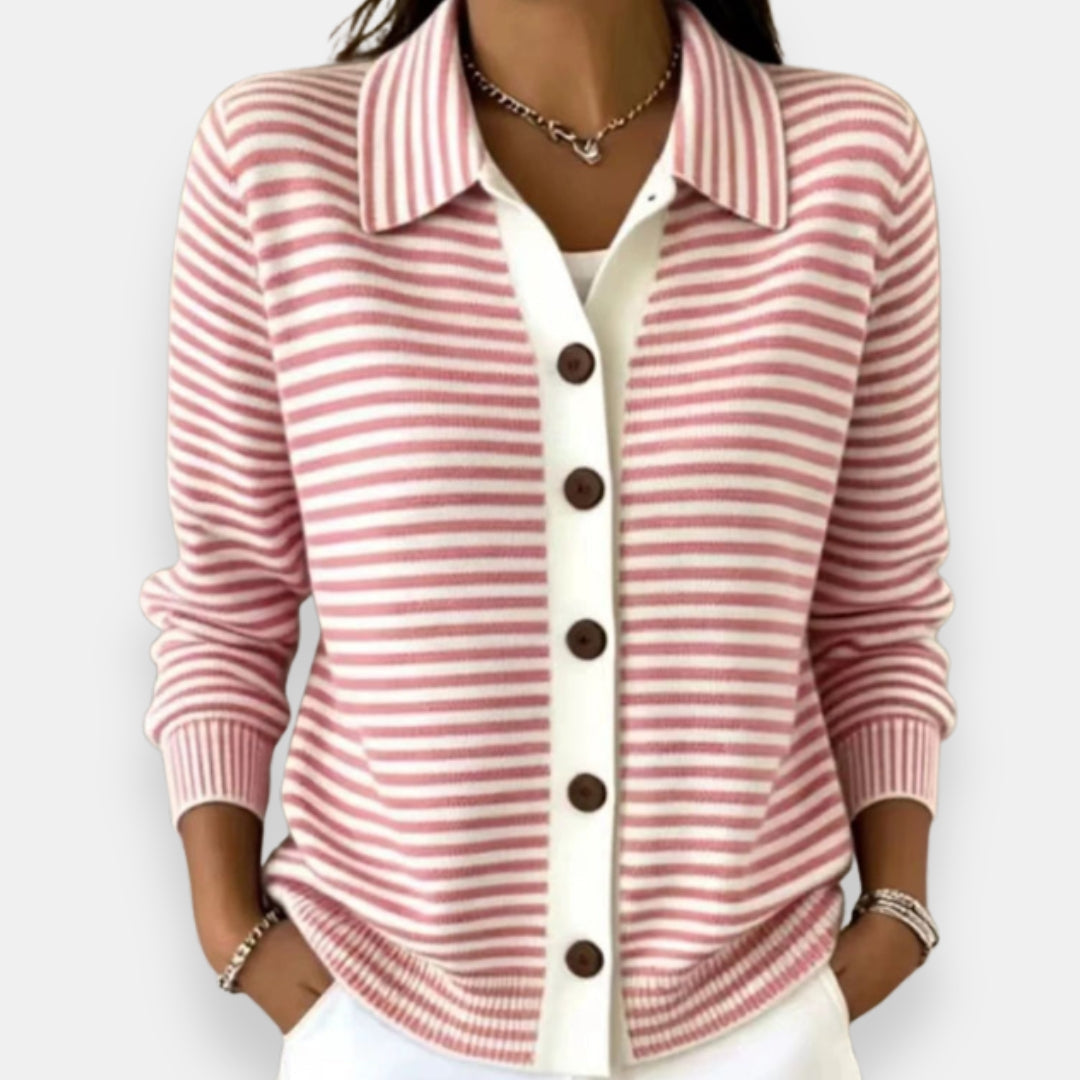 Pascale | Cardigan rayé col polo boutonné
