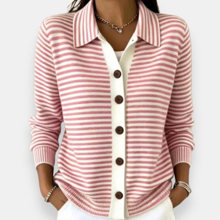 Pascale | Cardigan rayé col polo boutonné