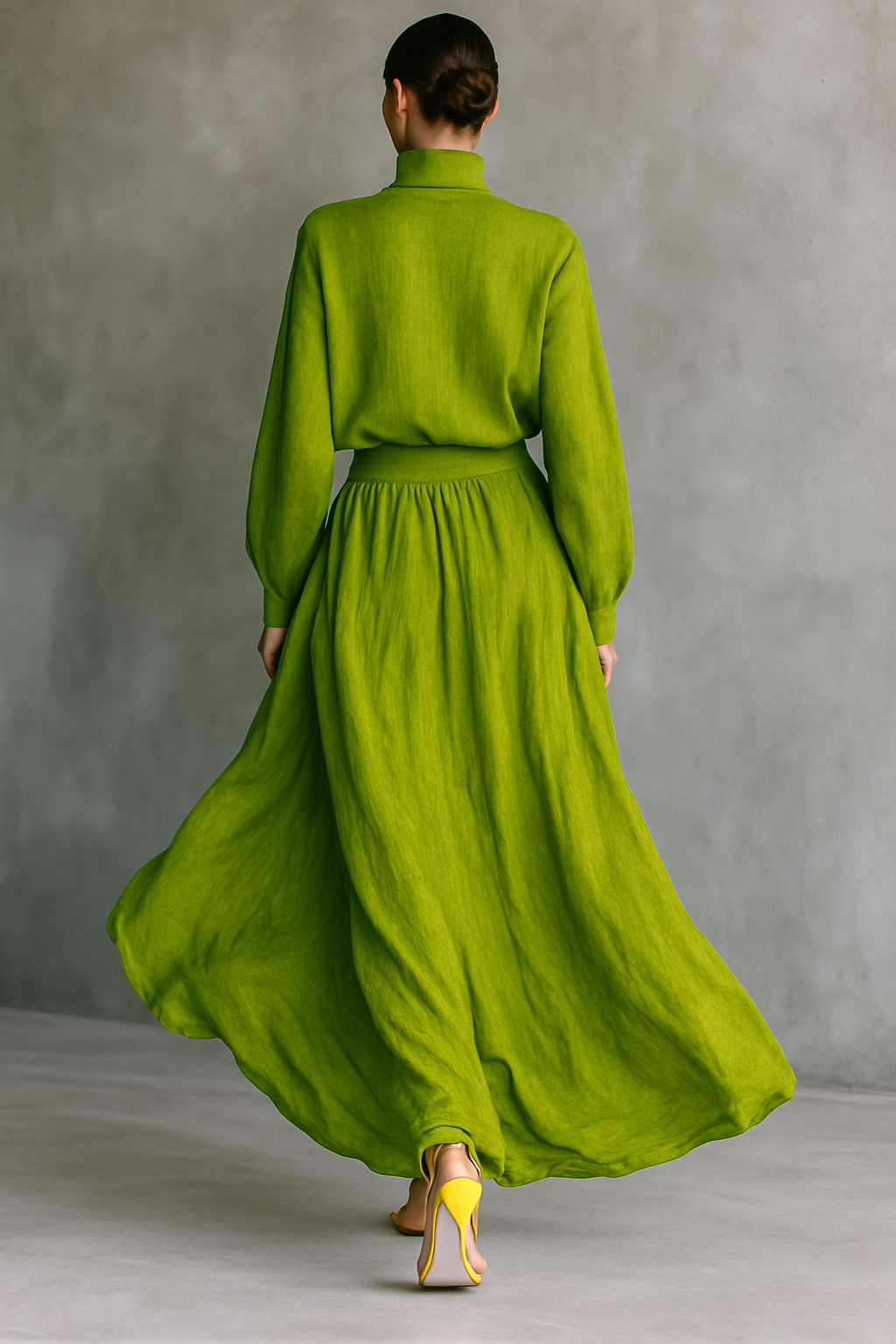 Ensemble deux pièces en lin de luxe à taille haute et coupe fluide