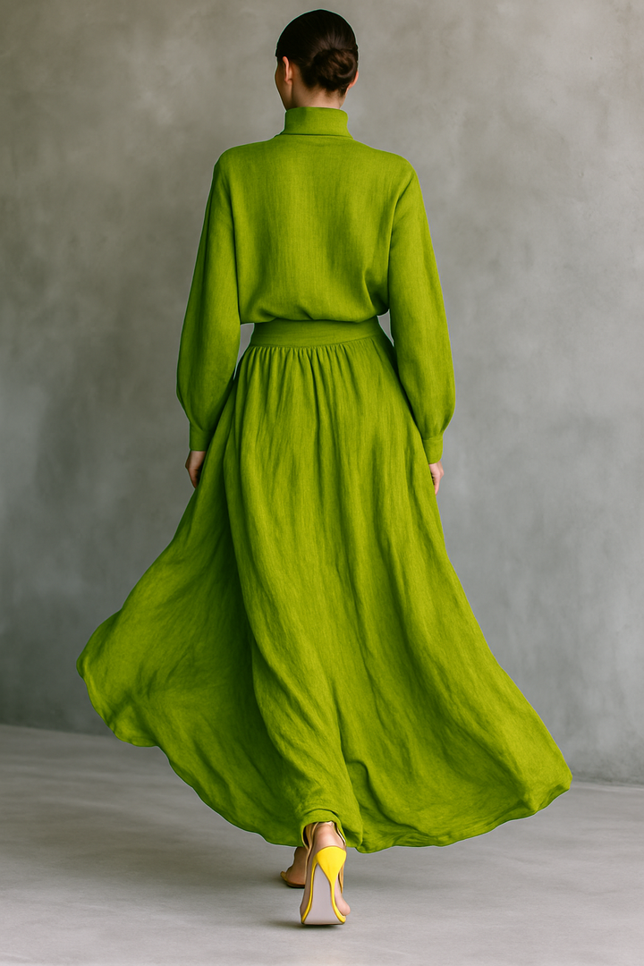 Ensemble deux pièces en lin de luxe à taille haute et coupe fluide