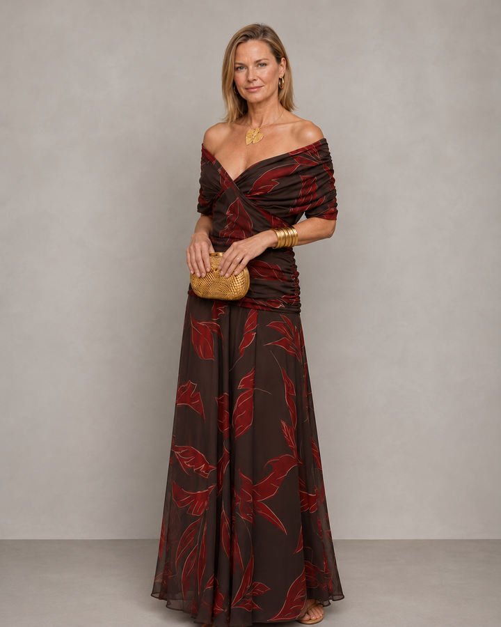 Béatrice | Robe longue fleurie à épaules dénudées