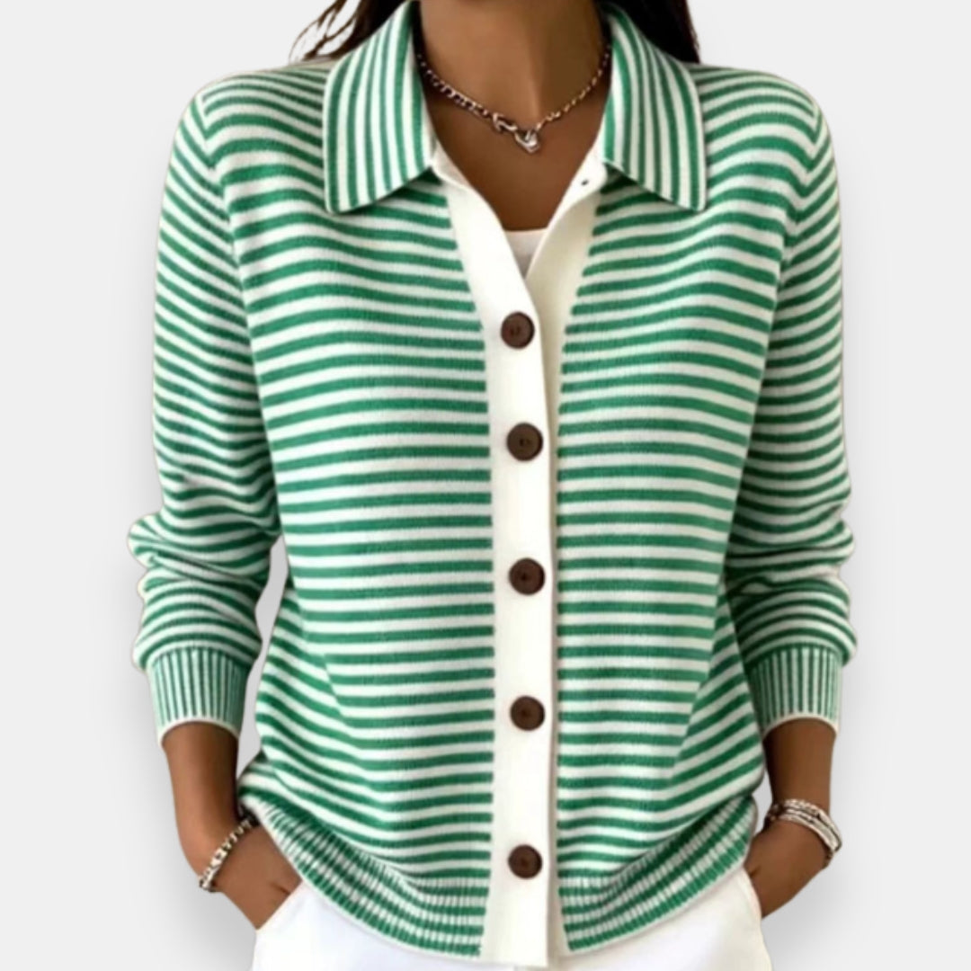 Pascale | Cardigan rayé col polo boutonné