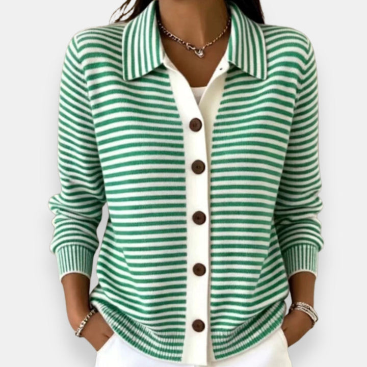 Pascale | Cardigan rayé col polo boutonné