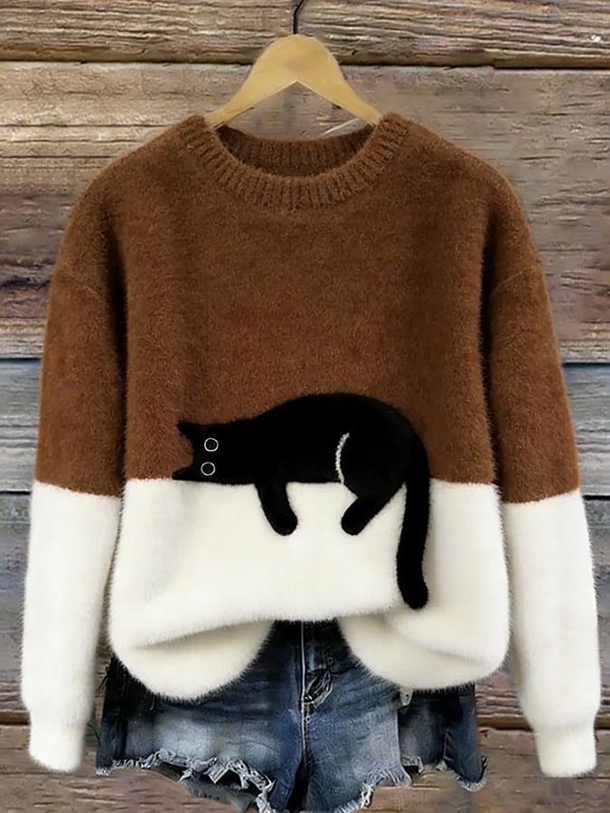 Minou | Pull bicolore motif chat