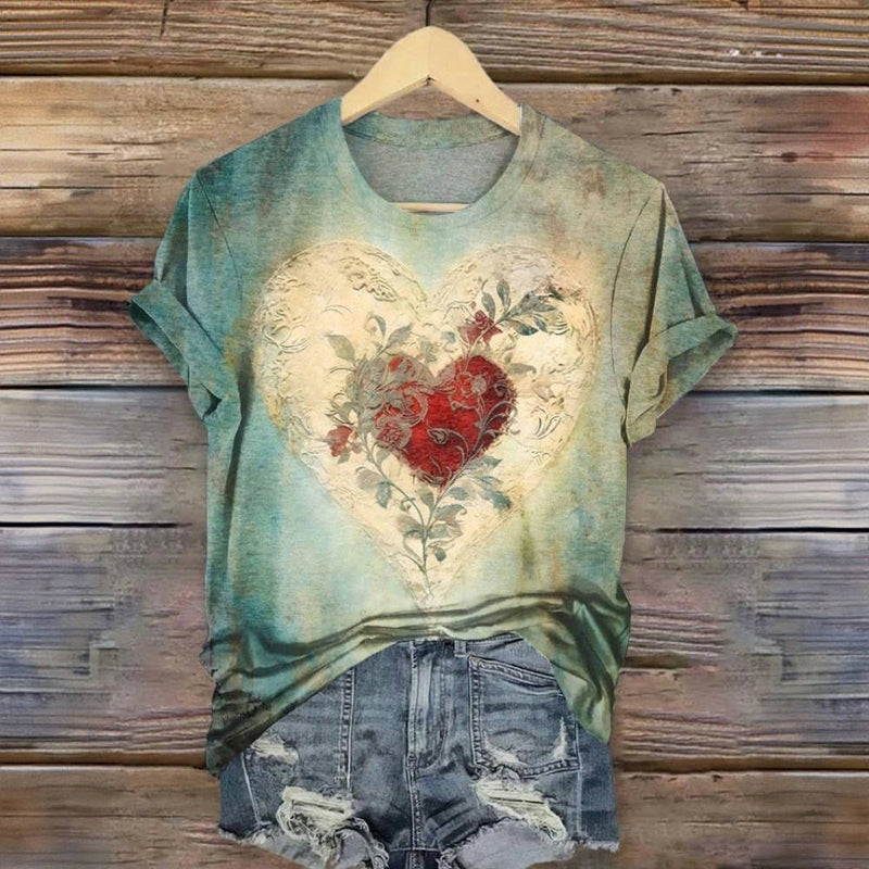 T-Shirt Vintage À Imprimé Coeur