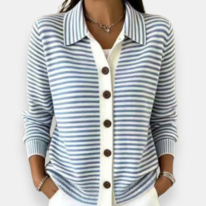 Pascale | Cardigan rayé col polo boutonné